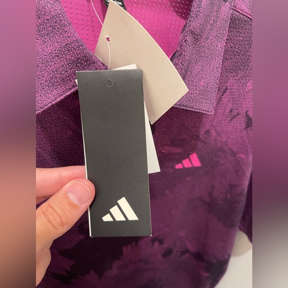 Adidas Golf Polo Sample Flower Mesh Golf Shirt Size Medium Black Lucid Fuchsia - Picture 4 of 14